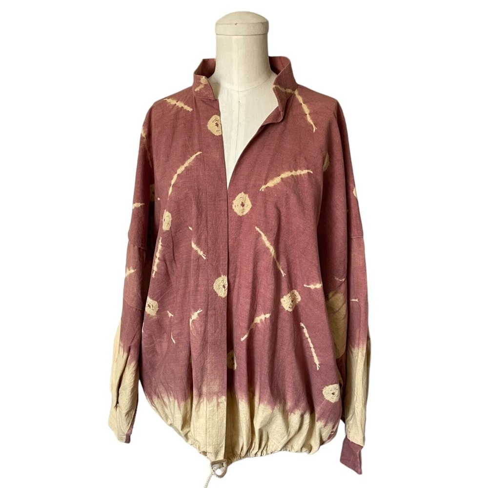 Ann Maurice Jacket OS Batik Mauve Clay Art to Wear Cotton Open Front Jacket Top